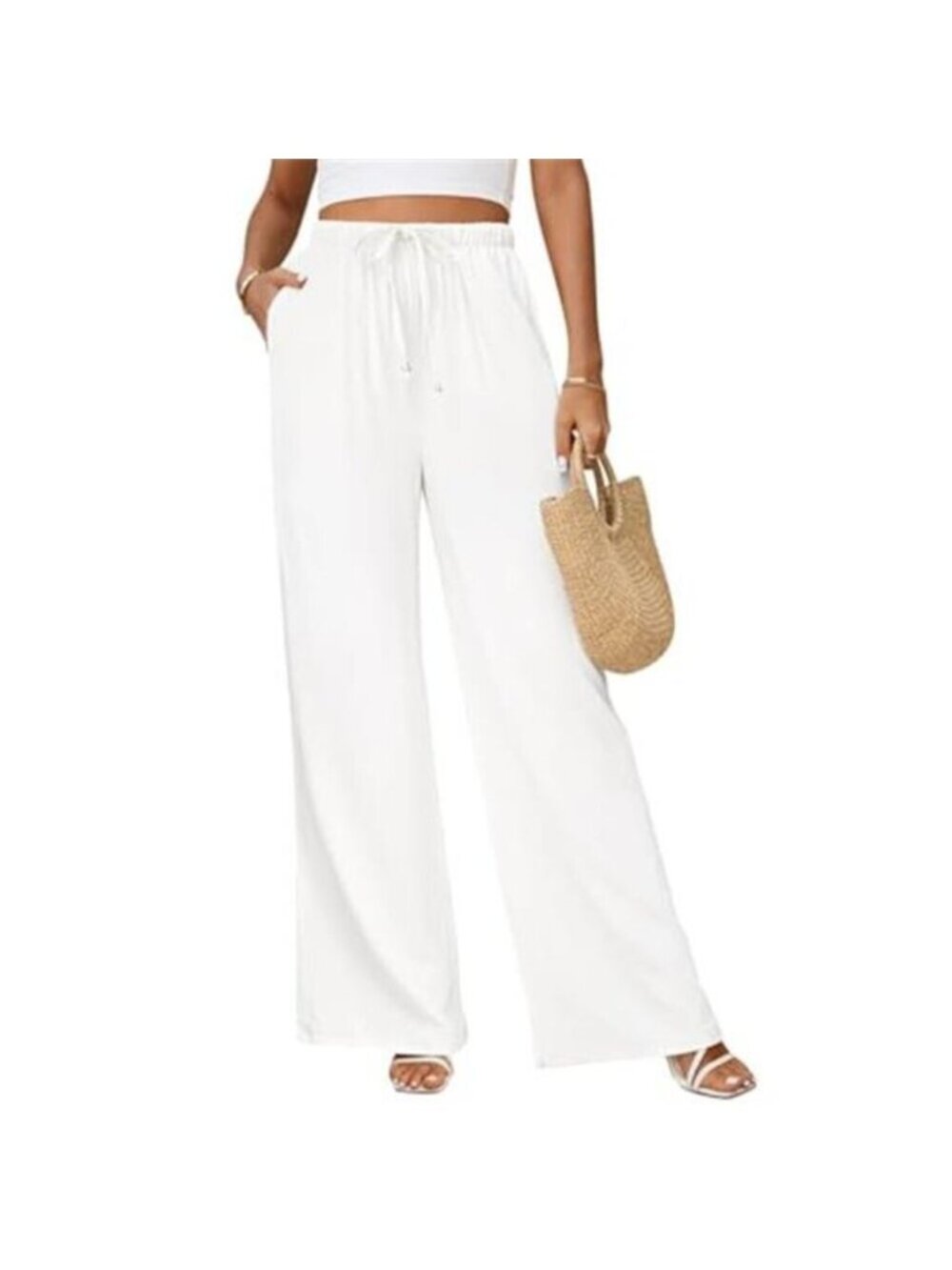 Women's Flowy Palazzo Linen Pants Boho High Waist Wide Leg Trouser